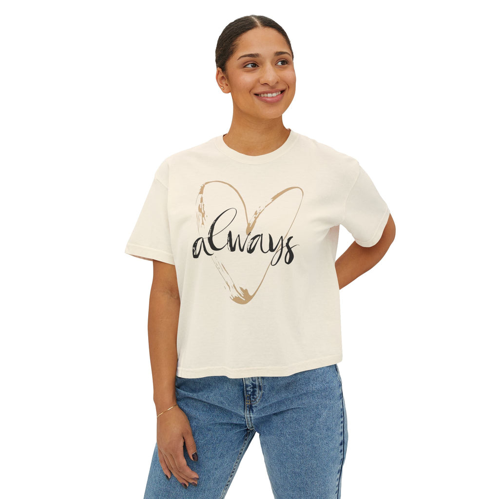 Always Heart Women's Boxy Tee — Gold Brushstroke Love Graphic