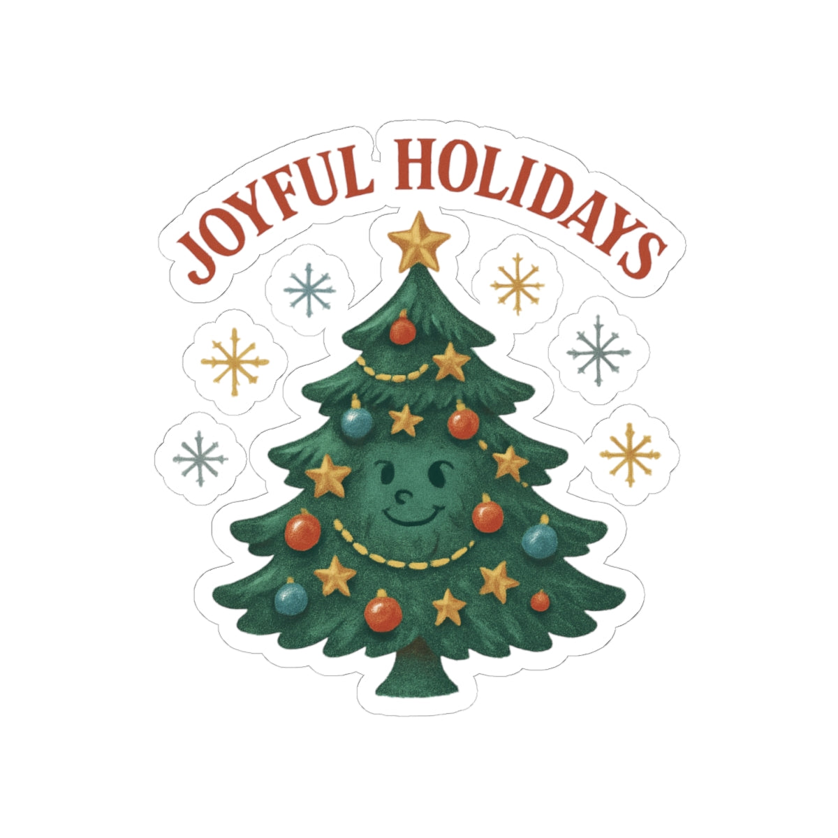 Joyful Holidays Christmas Tree Sticker — Cute Festive Kiss-Cut Decal