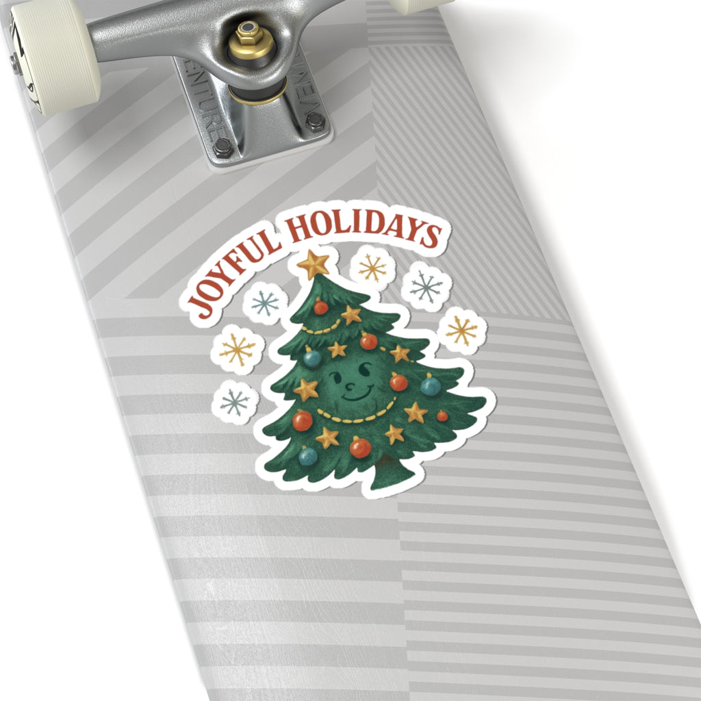 Joyful Holidays Christmas Tree Sticker — Cute Festive Kiss-Cut Decal