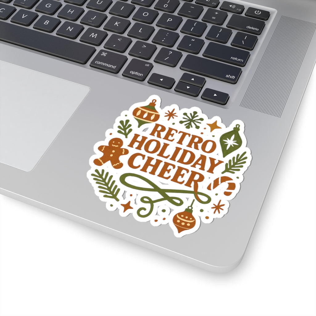 Retro Holiday Cheer Sticker — Festive Gingerbread & Ornaments Kiss-Cut Sticker