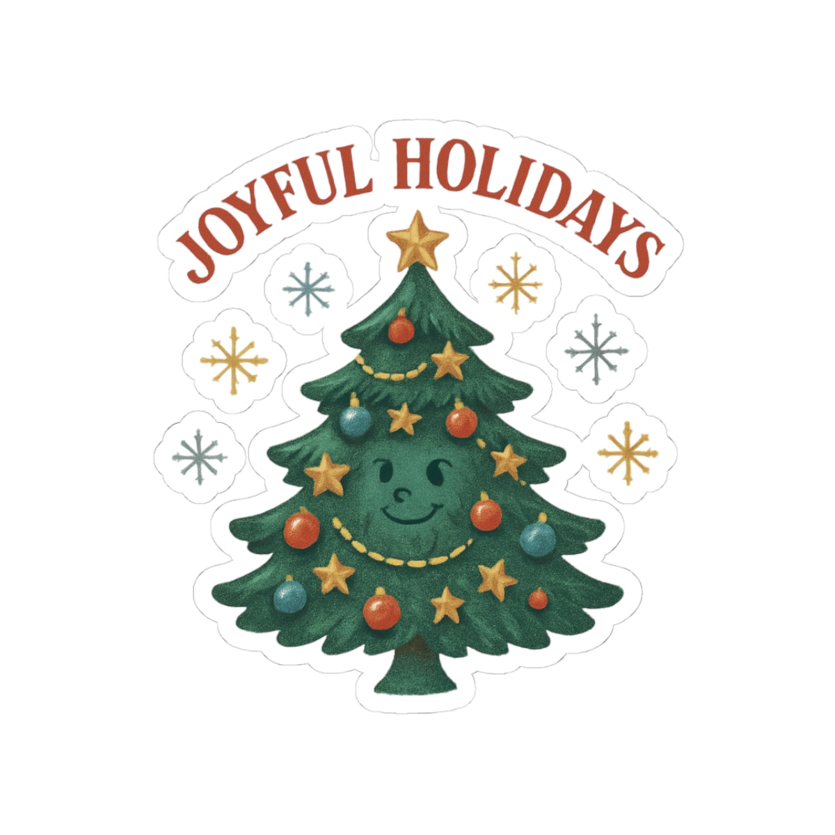 Joyful Holidays Christmas Tree Sticker — Cute Festive Kiss-Cut Decal