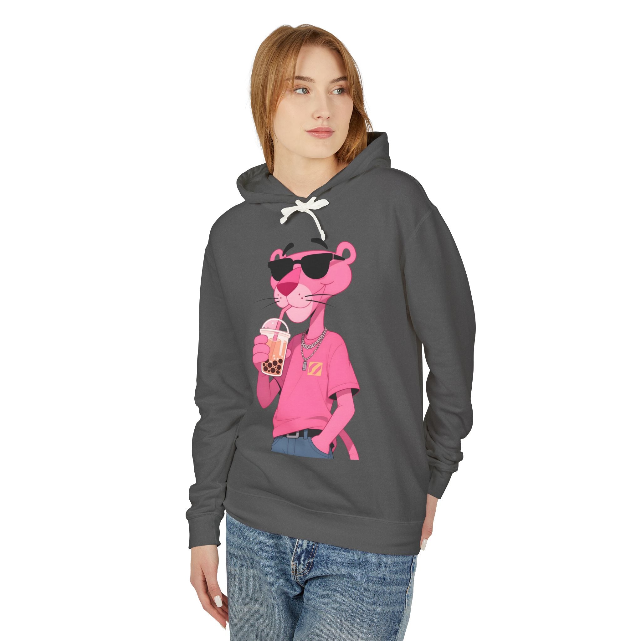 Pink Panther Bubble Tea Hoodie — Retro Cool Graphic Pullover
