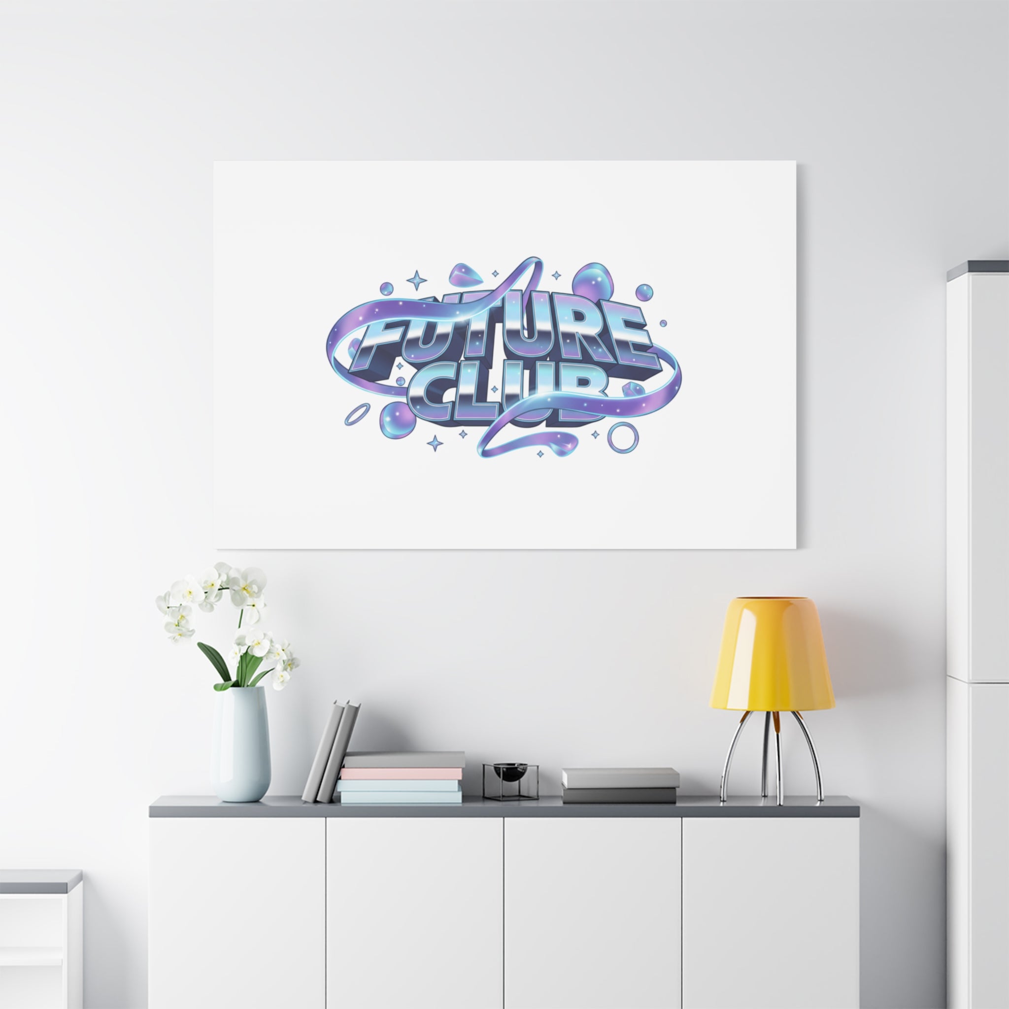 Futurist Chrome Logo Canvas | Iridescent Gradient, Liquid Metal Art