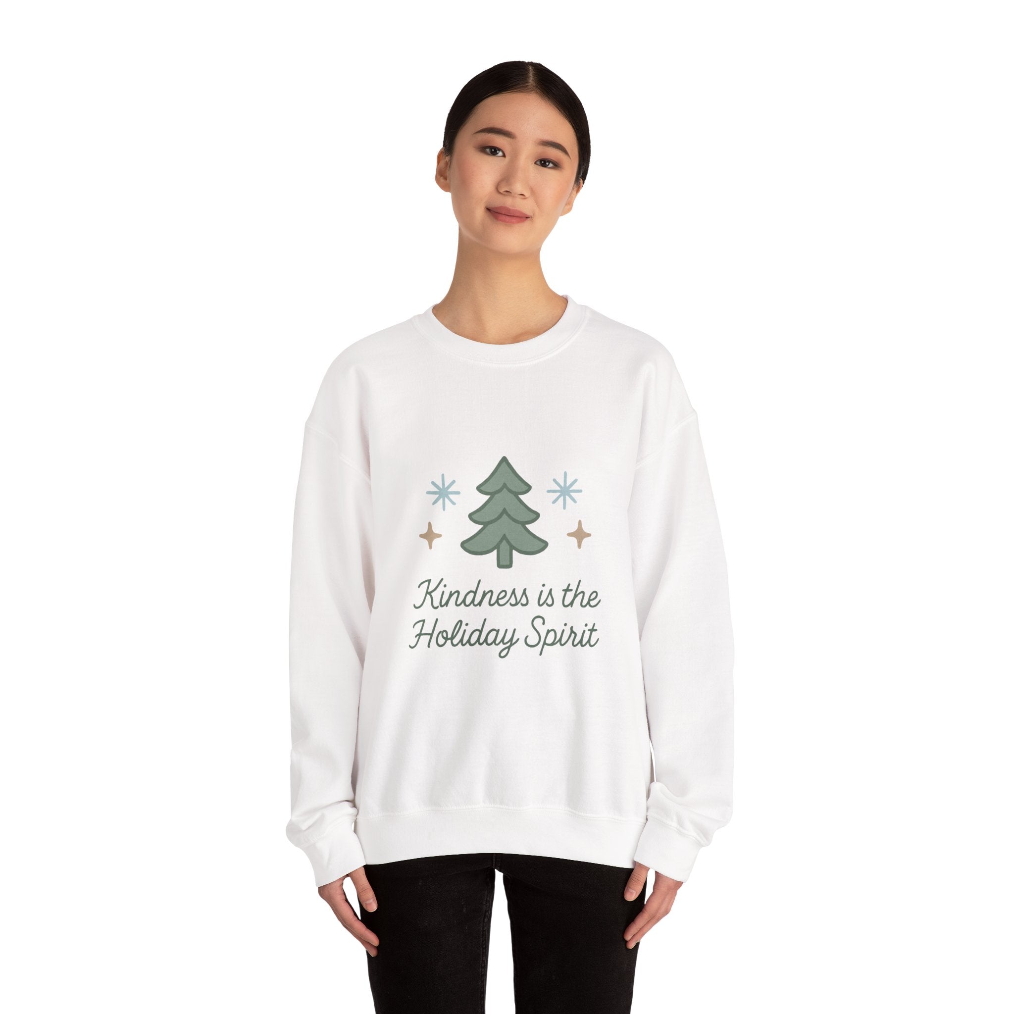 Holiday Kindness Sweatshirt — "Kindness is the Holiday Spirit" Christmas Tree Crewneck