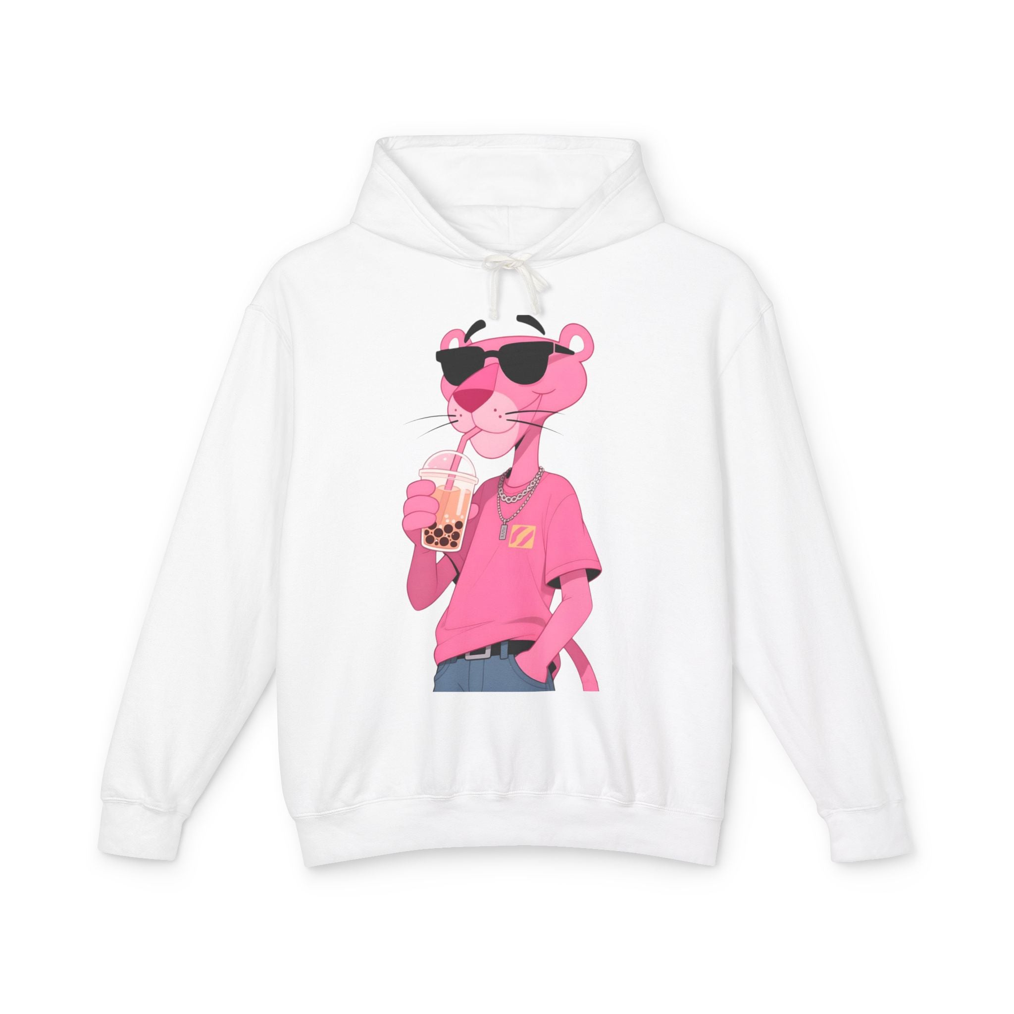 Pink Panther Bubble Tea Hoodie — Retro Cool Graphic Pullover