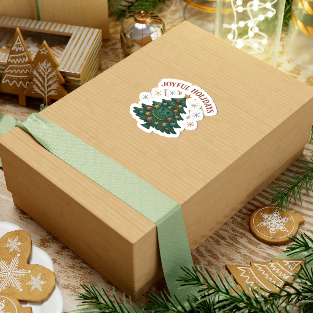 Joyful Holidays Christmas Tree Sticker — Cute Festive Kiss-Cut Decal