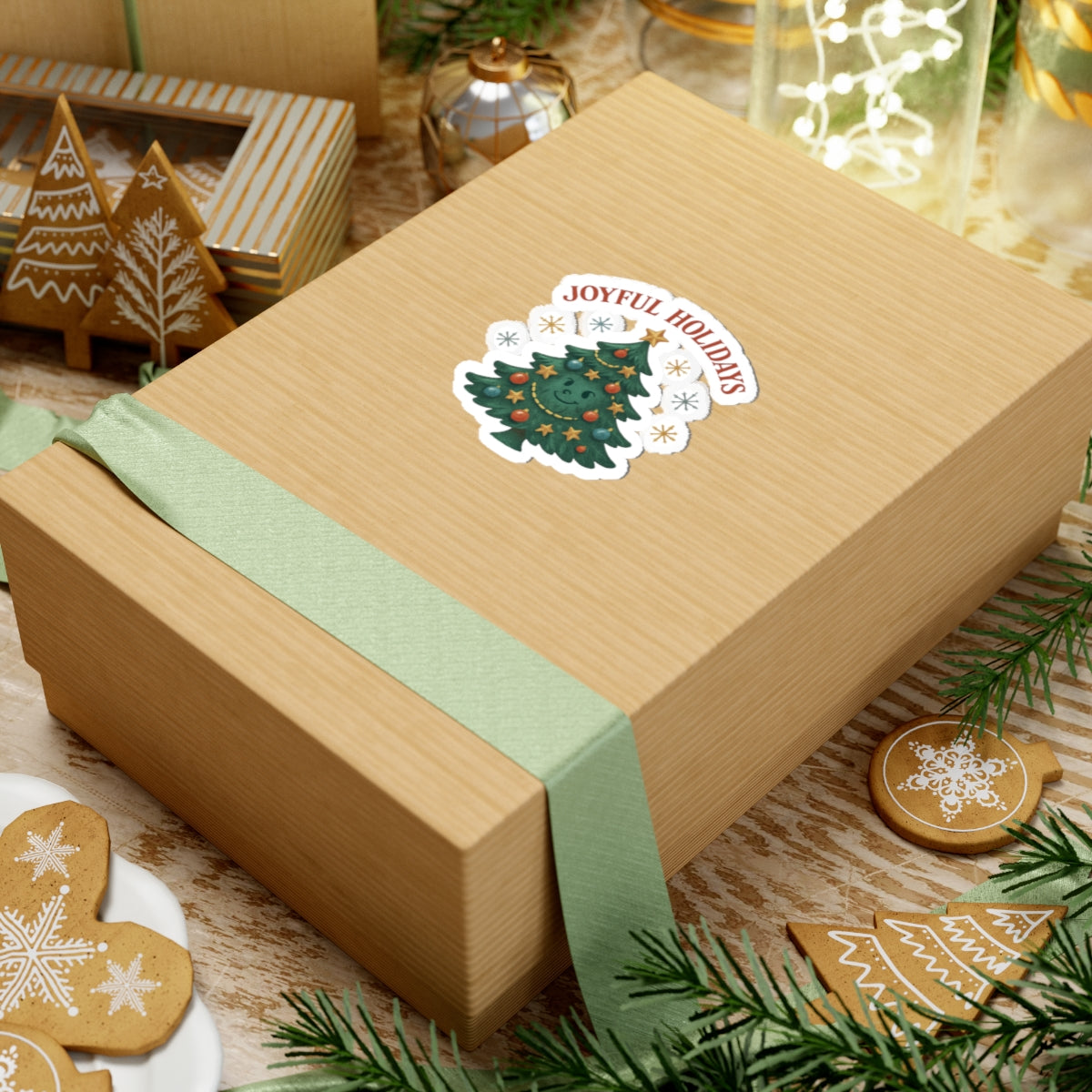 Joyful Holidays Christmas Tree Sticker — Cute Festive Kiss-Cut Decal