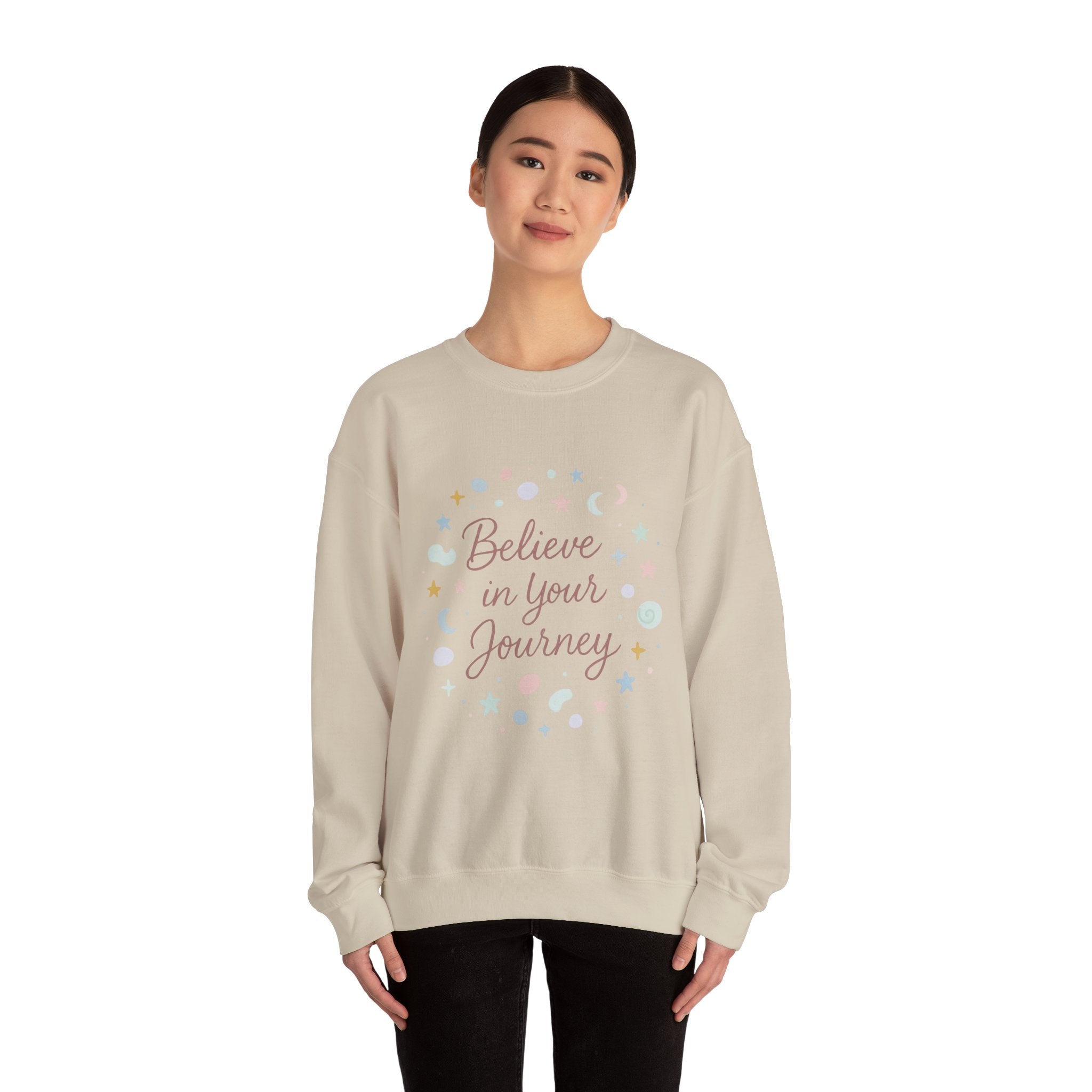 Believe in Your Journey Sweatshirt — Inspirational Pastel Crewneck for Women & Teens