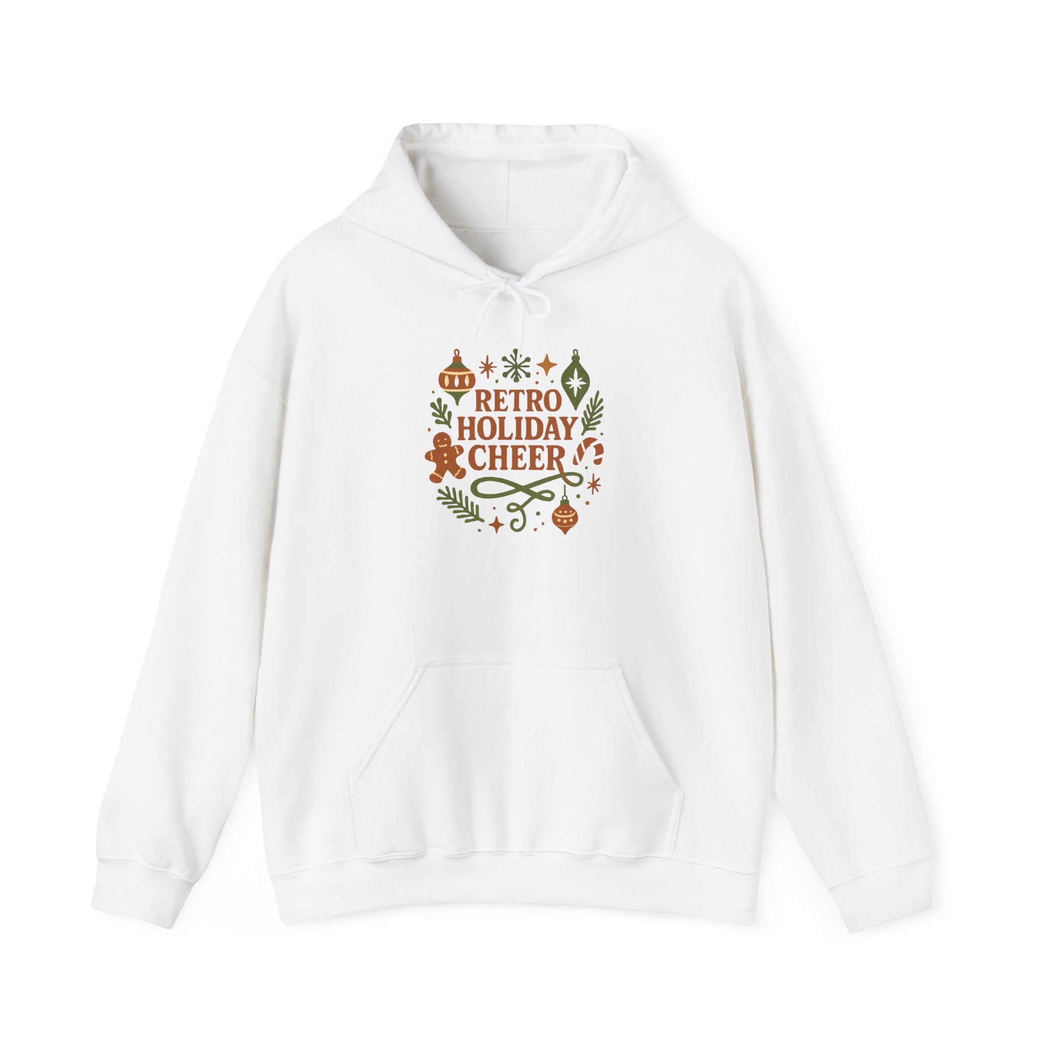 Retro Holiday Cheer Hoodie — Vintage Ornaments Christmas Sweatshirt