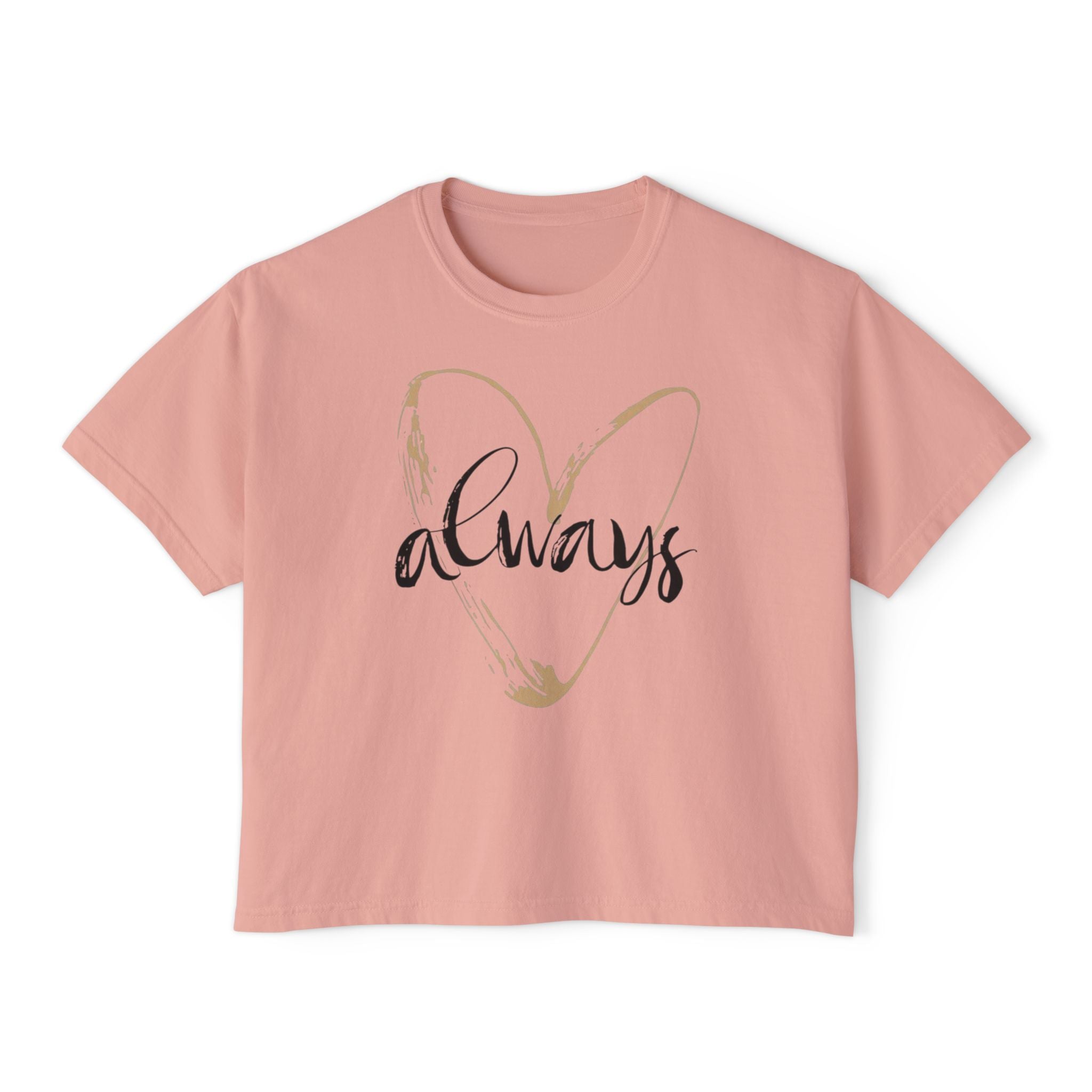 Always Heart Women's Boxy Tee — Gold Brushstroke Love Graphic