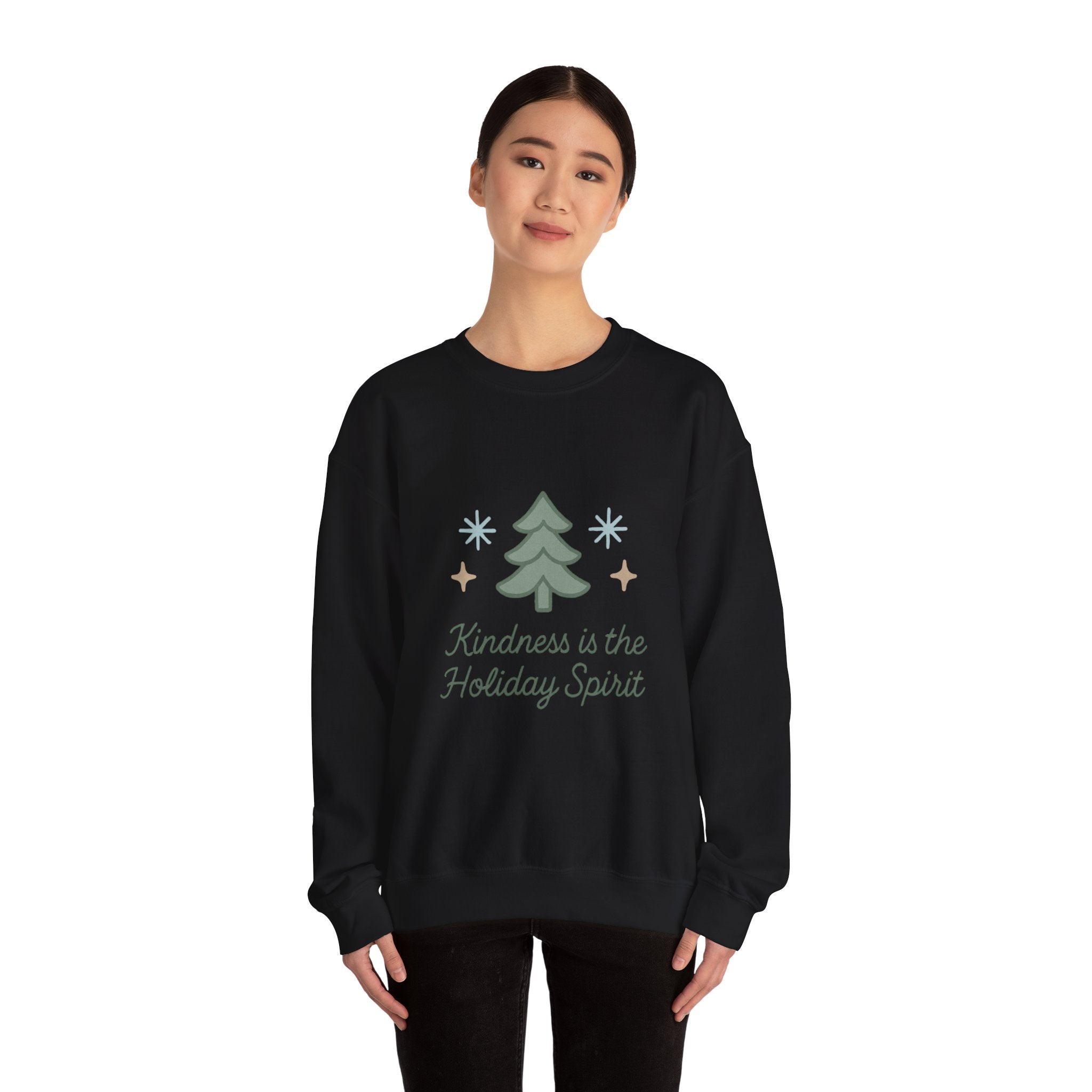 Holiday Kindness Sweatshirt — "Kindness is the Holiday Spirit" Christmas Tree Crewneck