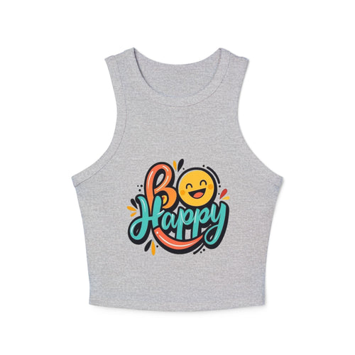 Be Happy Women's Micro Rib Racer Tank Top