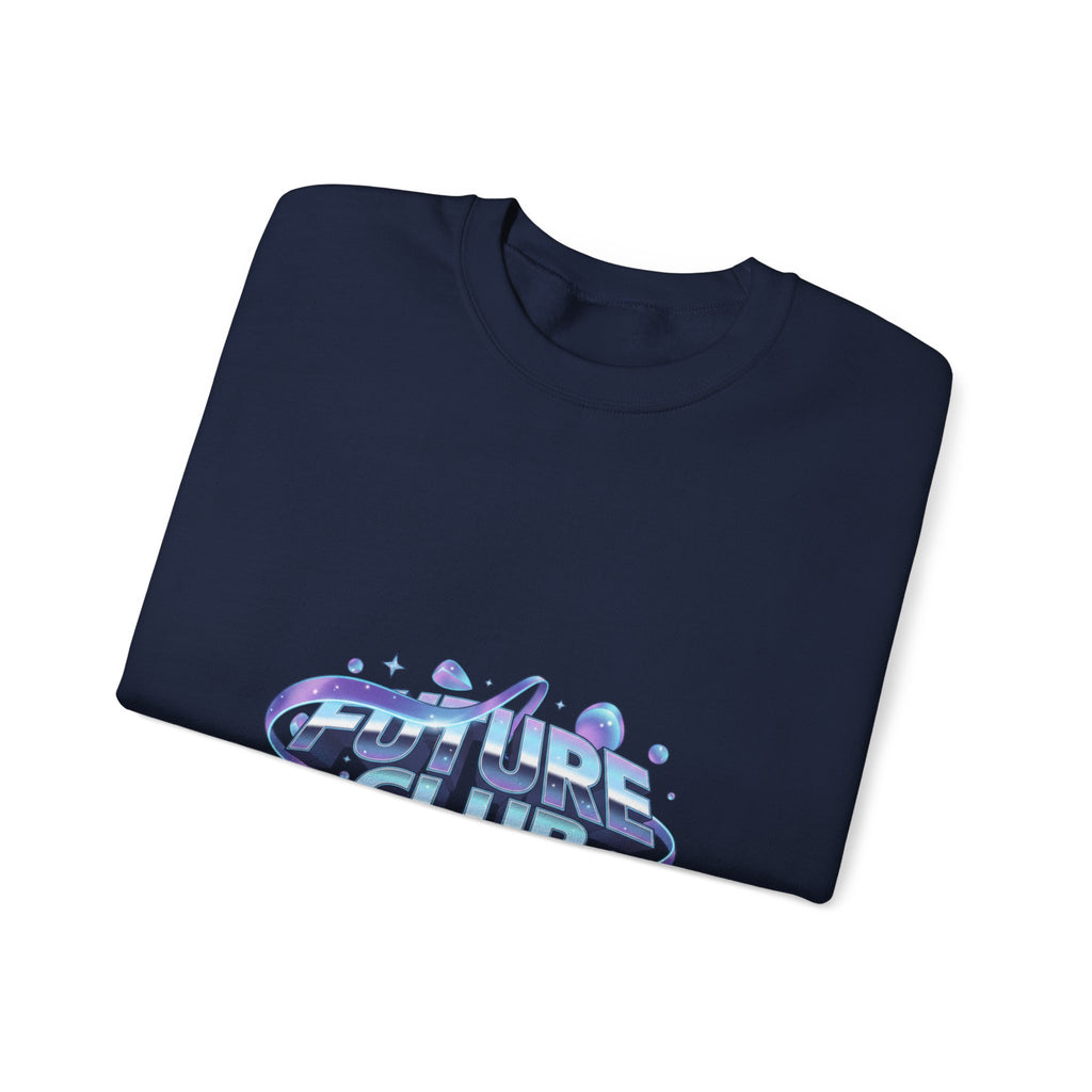 Futurist Chrome Gradient Crewneck Sweatshirt | Iridescent Liquid Metal Print