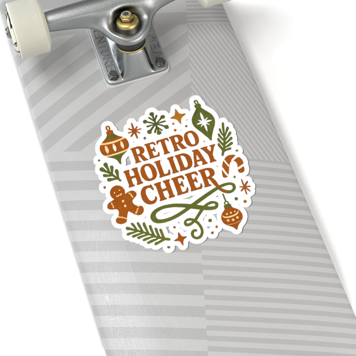 Retro Holiday Cheer Sticker — Festive Gingerbread & Ornaments Kiss-Cut Sticker