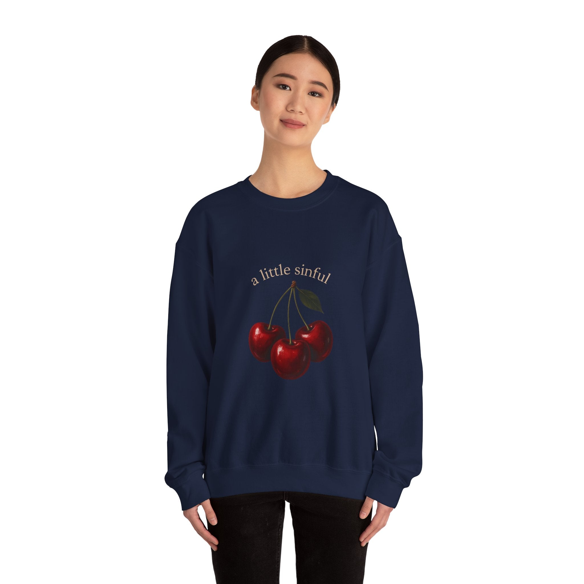 Crewneck Sweatshirt — "a little sinner" Cherry Graphic
