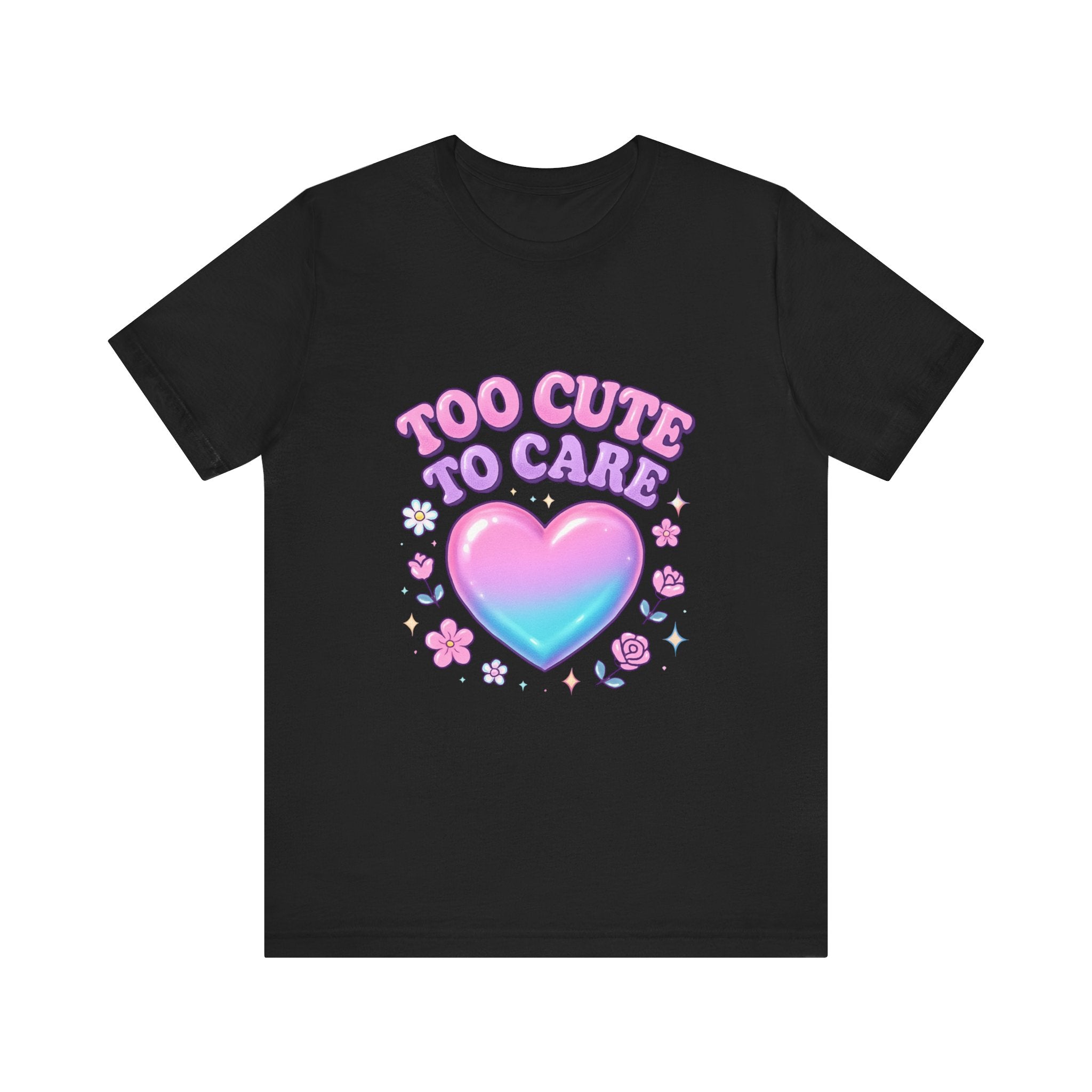 Too Cute to Care Tee — Pastel Heart Graphic T-Shirt