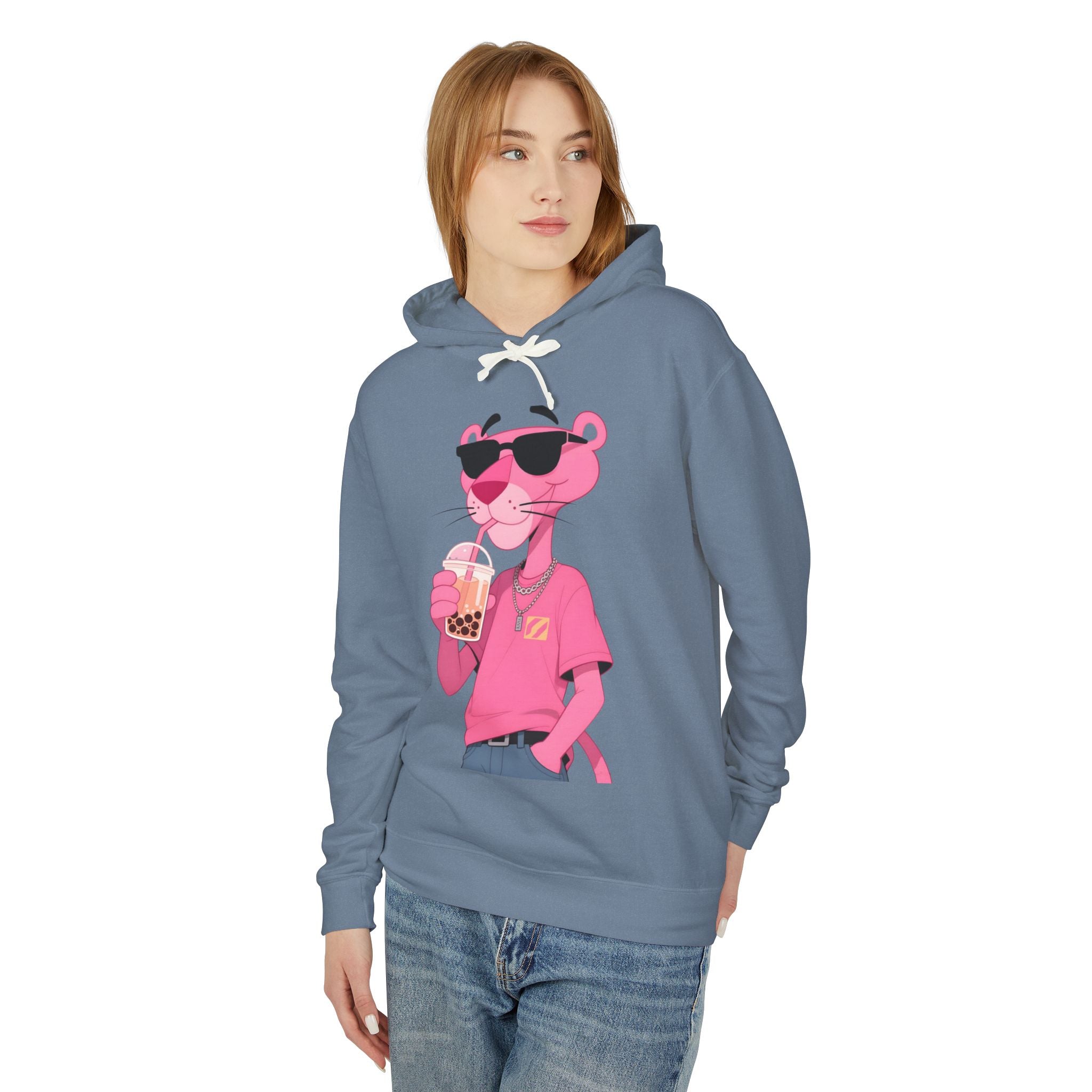 Pink Panther Bubble Tea Hoodie — Retro Cool Graphic Pullover