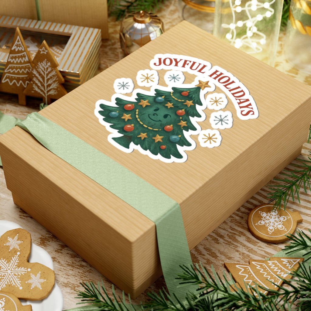 Joyful Holidays Christmas Tree Sticker — Cute Festive Kiss-Cut Decal