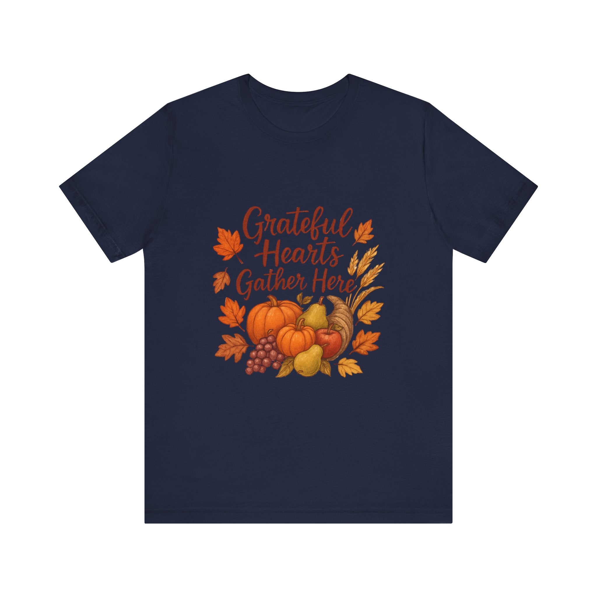 Grateful Hearts Gather Here Tee — Thanksgiving Fall Pumpkin Harvest Shirt
