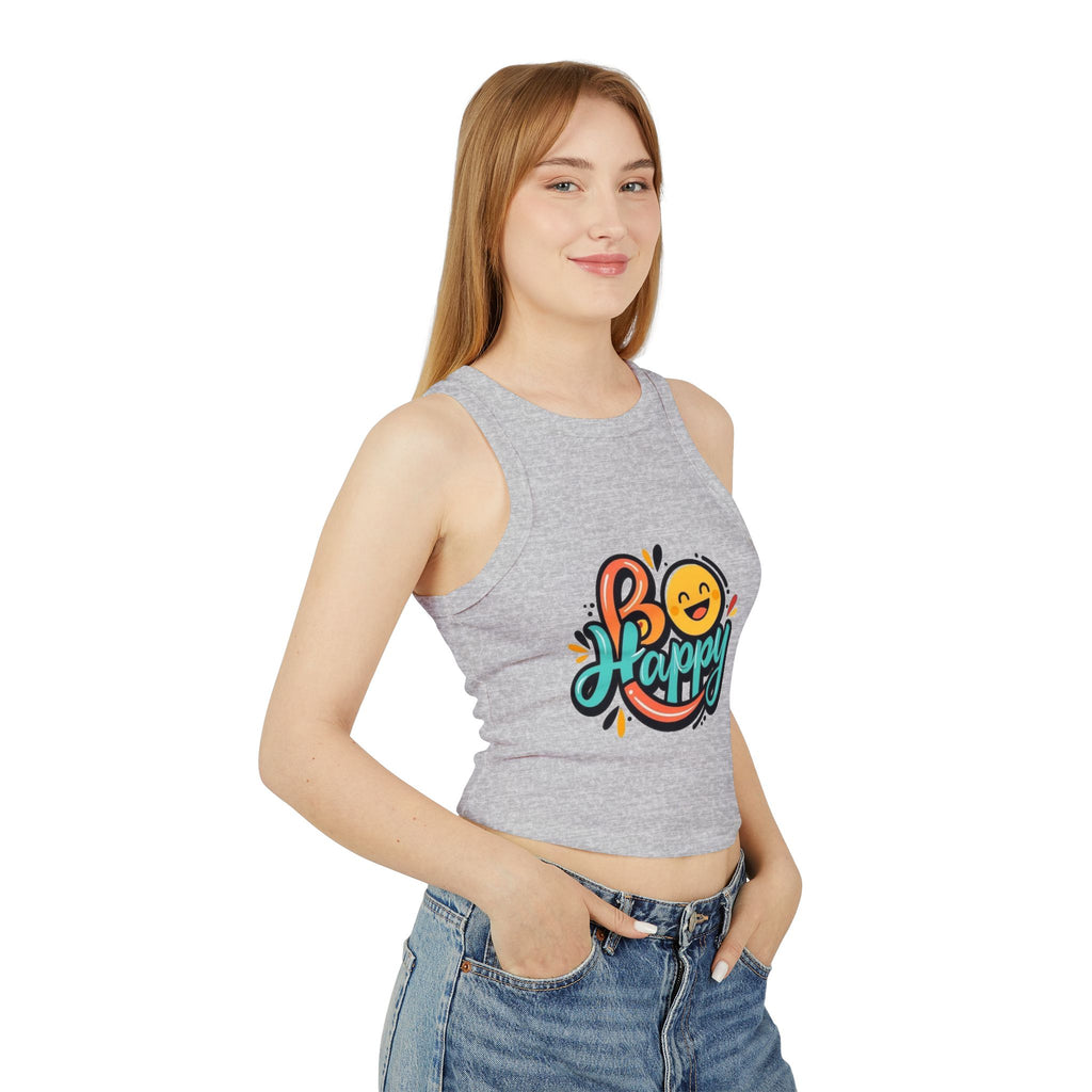 Be Happy Women's Micro Rib Racer Tank Top