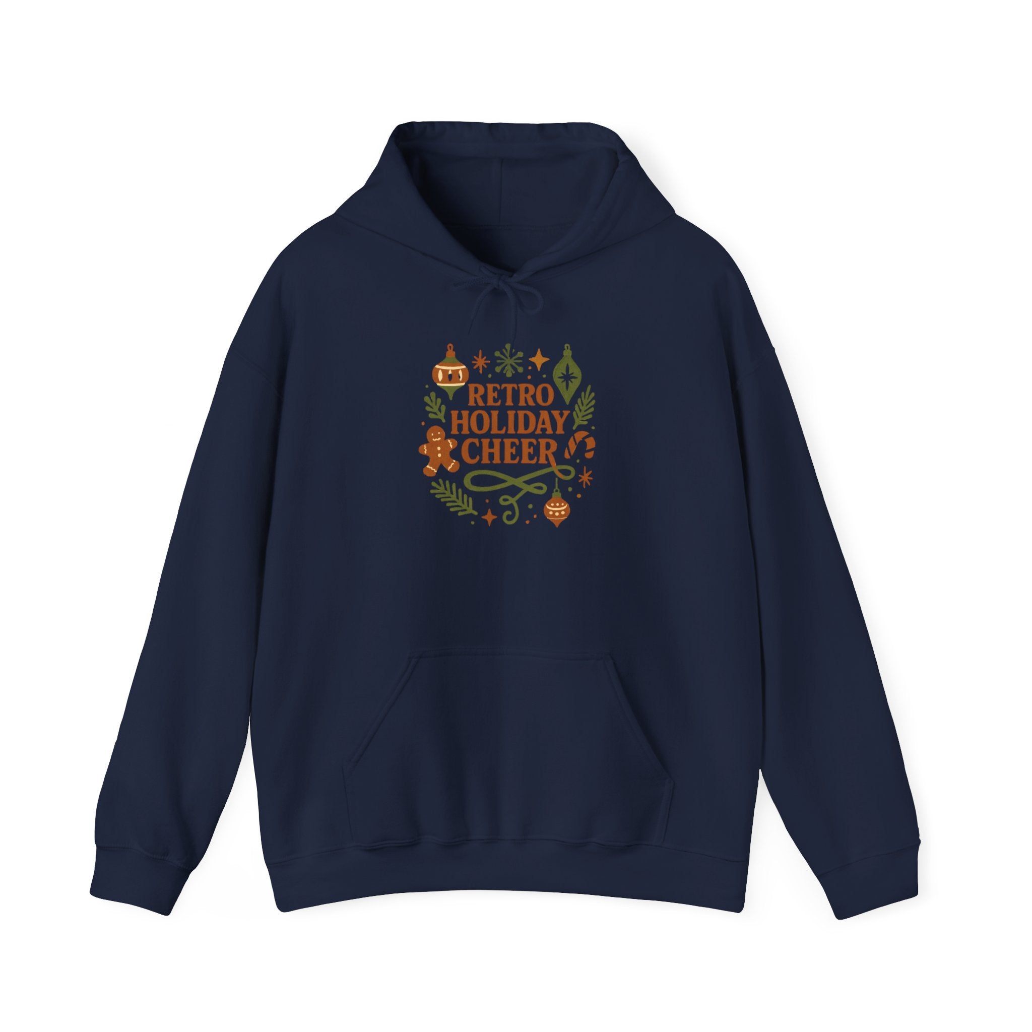 Retro Holiday Cheer Hoodie — Vintage Ornaments Christmas Sweatshirt