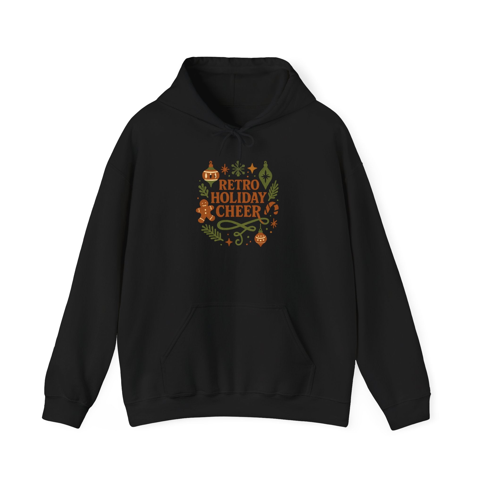 Retro Holiday Cheer Hoodie — Vintage Ornaments Christmas Sweatshirt