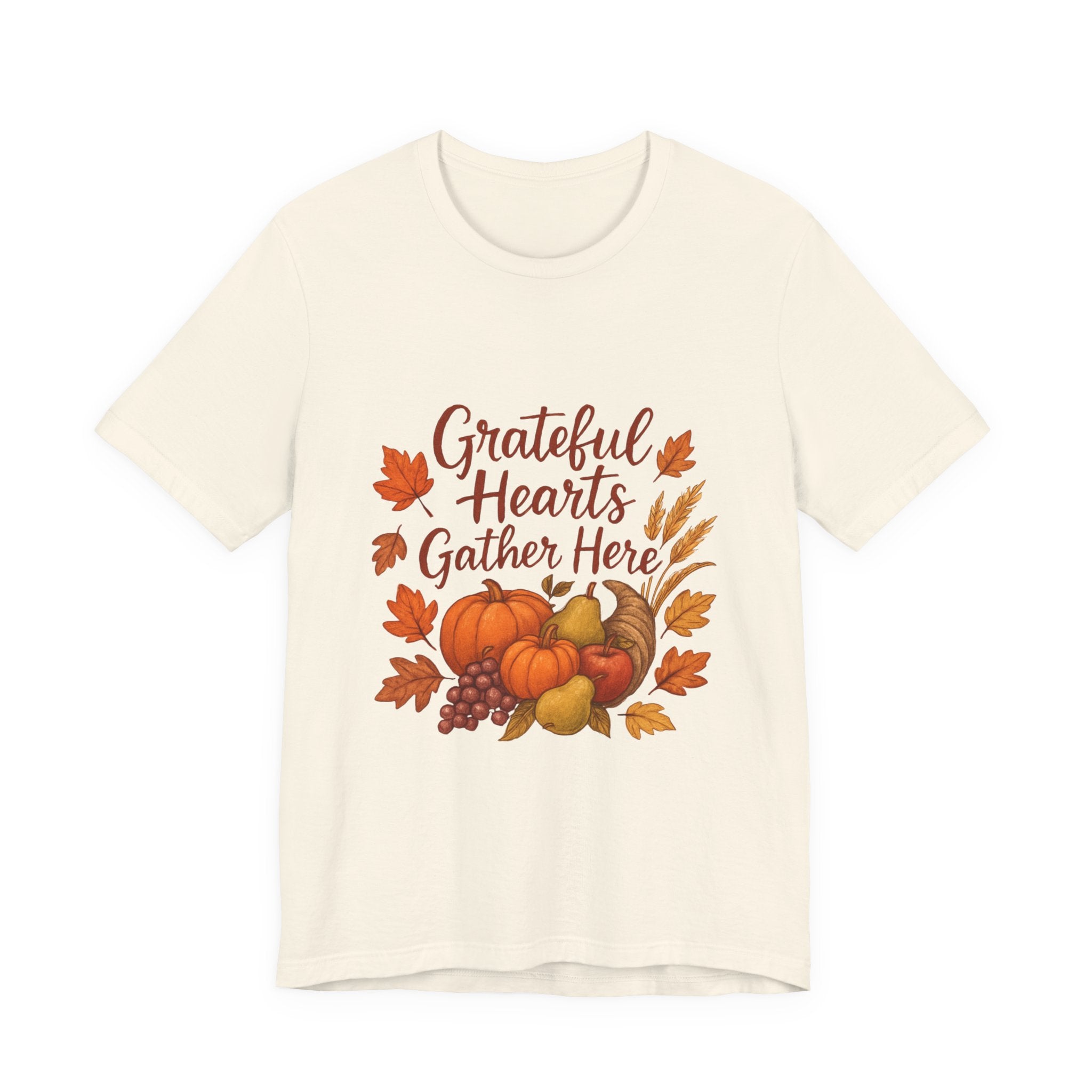 Grateful Hearts Gather Here Tee — Thanksgiving Fall Pumpkin Harvest Shirt