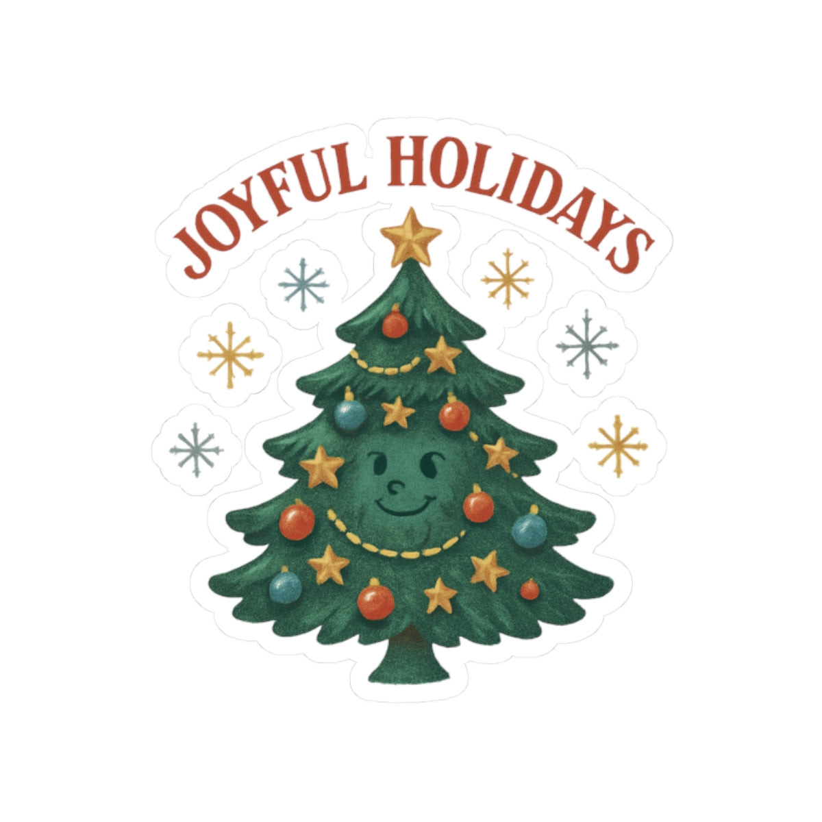 Joyful Holidays Christmas Tree Sticker — Cute Festive Kiss-Cut Decal
