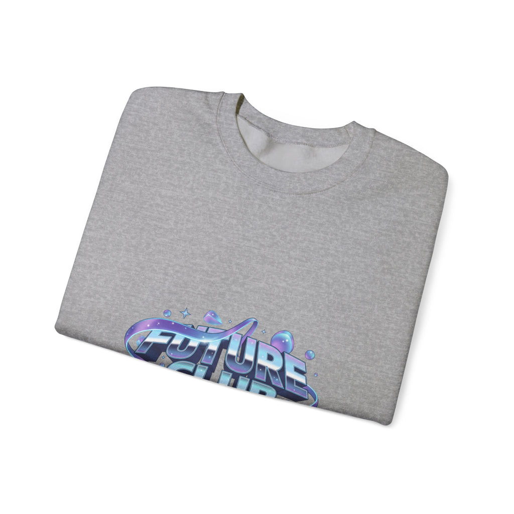 Futurist Chrome Gradient Crewneck Sweatshirt | Iridescent Liquid Metal Print