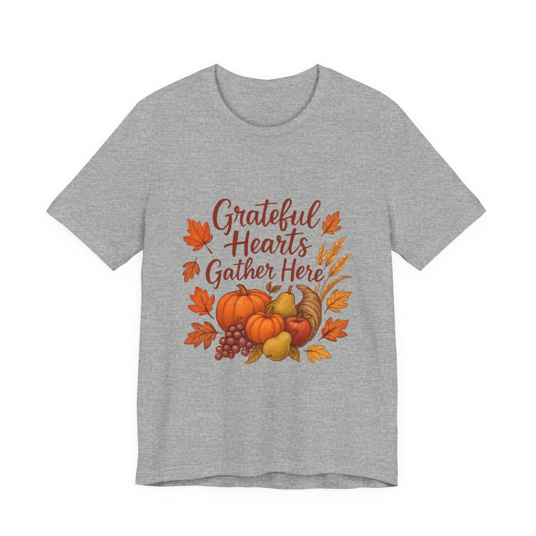 Grateful Hearts Gather Here Tee — Thanksgiving Fall Pumpkin Harvest Shirt