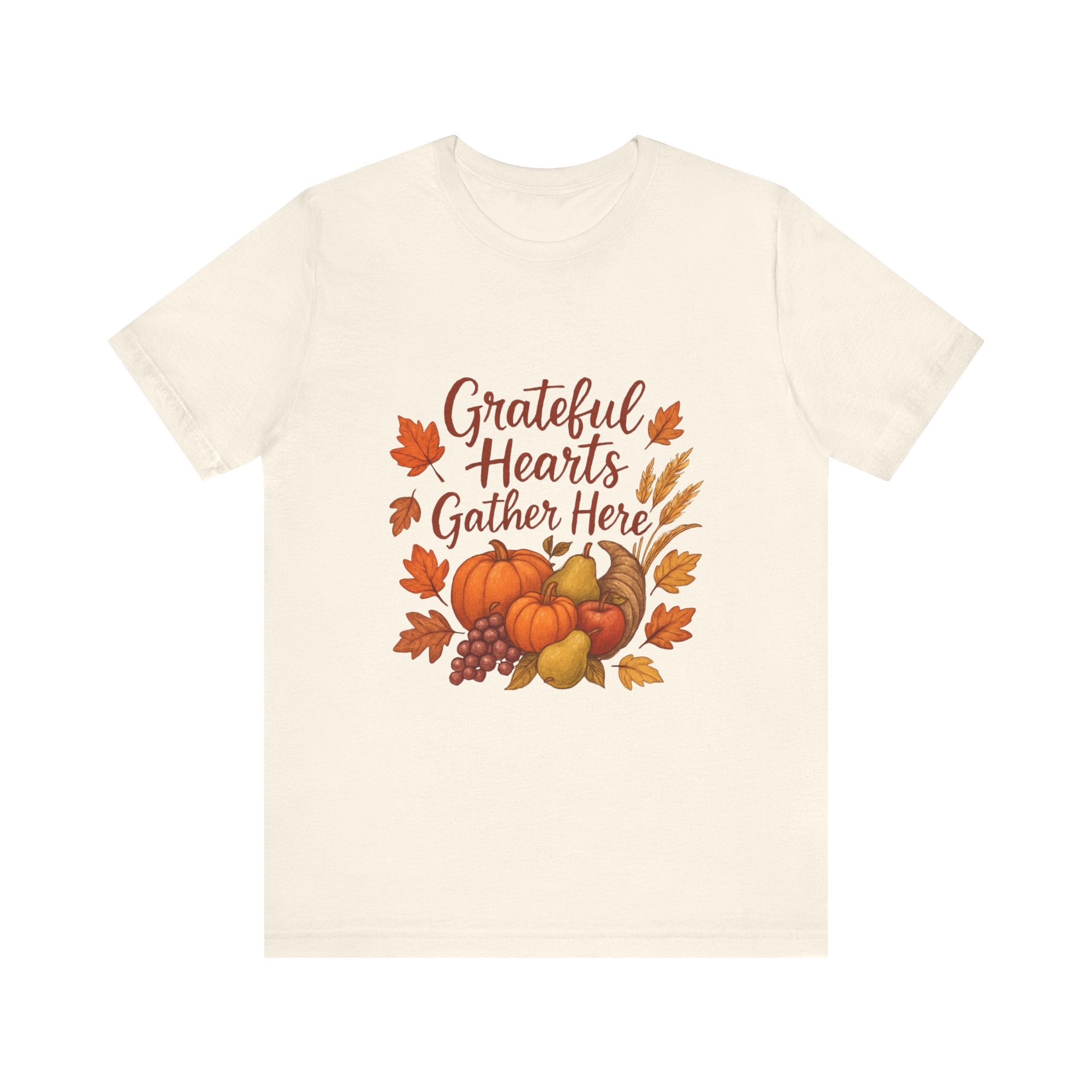 Grateful Hearts Gather Here Tee — Thanksgiving Fall Pumpkin Harvest Shirt