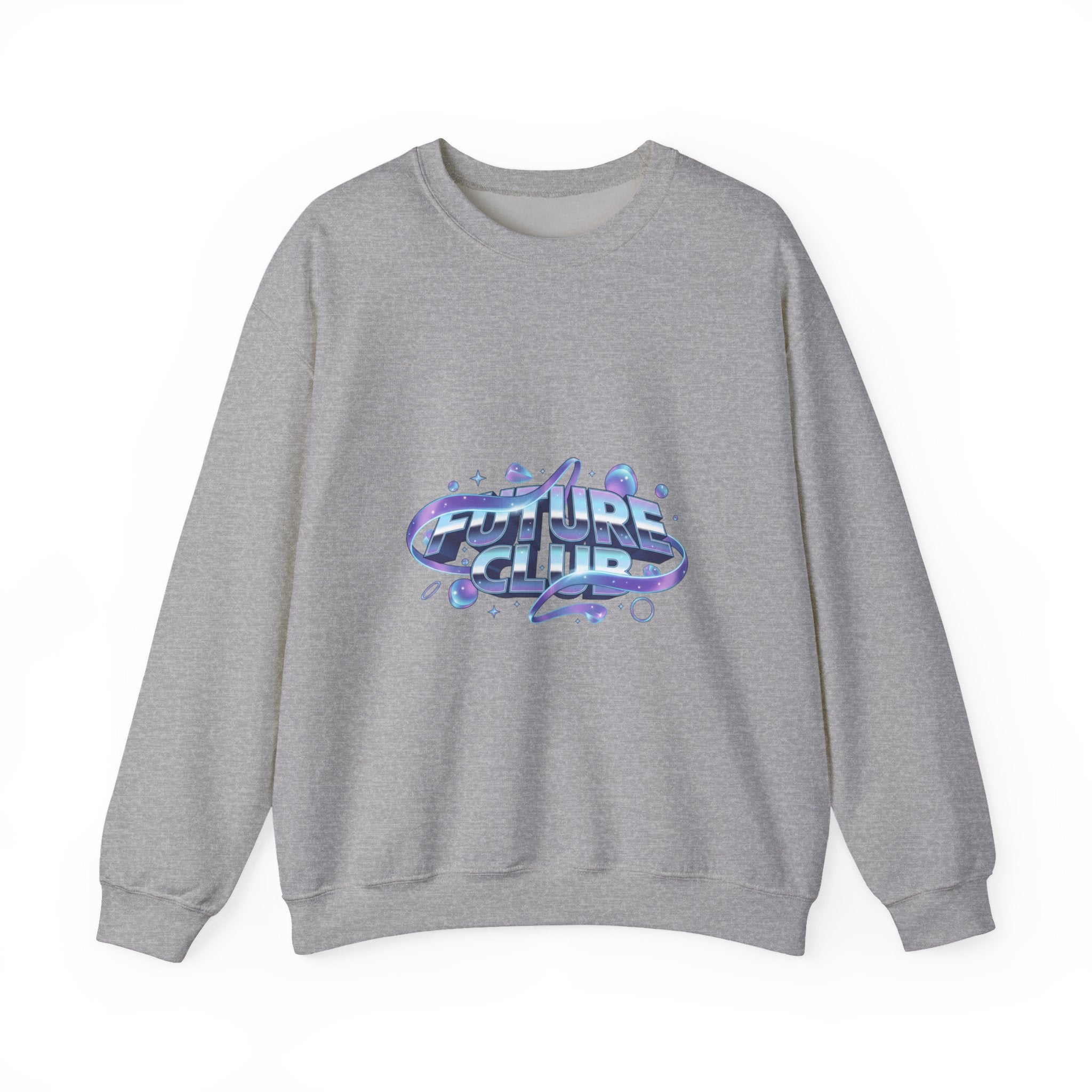 Futurist Chrome Gradient Crewneck Sweatshirt | Iridescent Liquid Metal Print