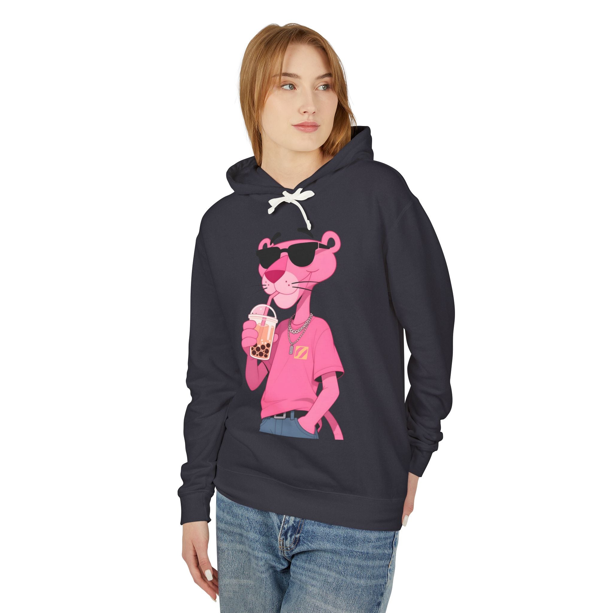 Pink Panther Bubble Tea Hoodie — Retro Cool Graphic Pullover