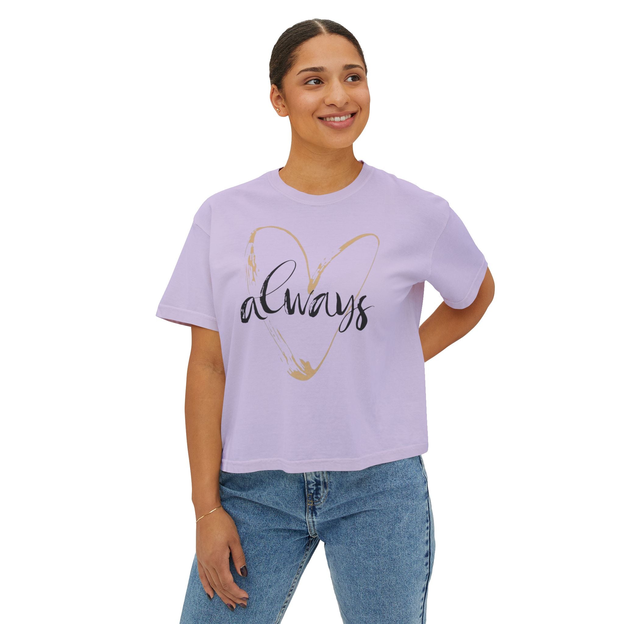 Always Heart Women's Boxy Tee — Gold Brushstroke Love Graphic